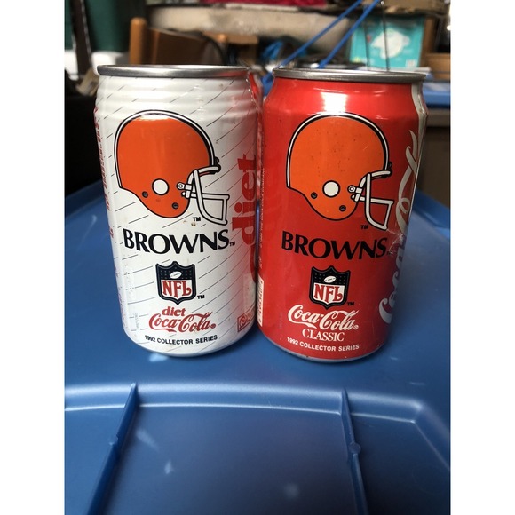 Other - 2 - 1992 Cleveland Browns COCA COLA & DIET COKE CANS BOTTOM DRAINED Vintage